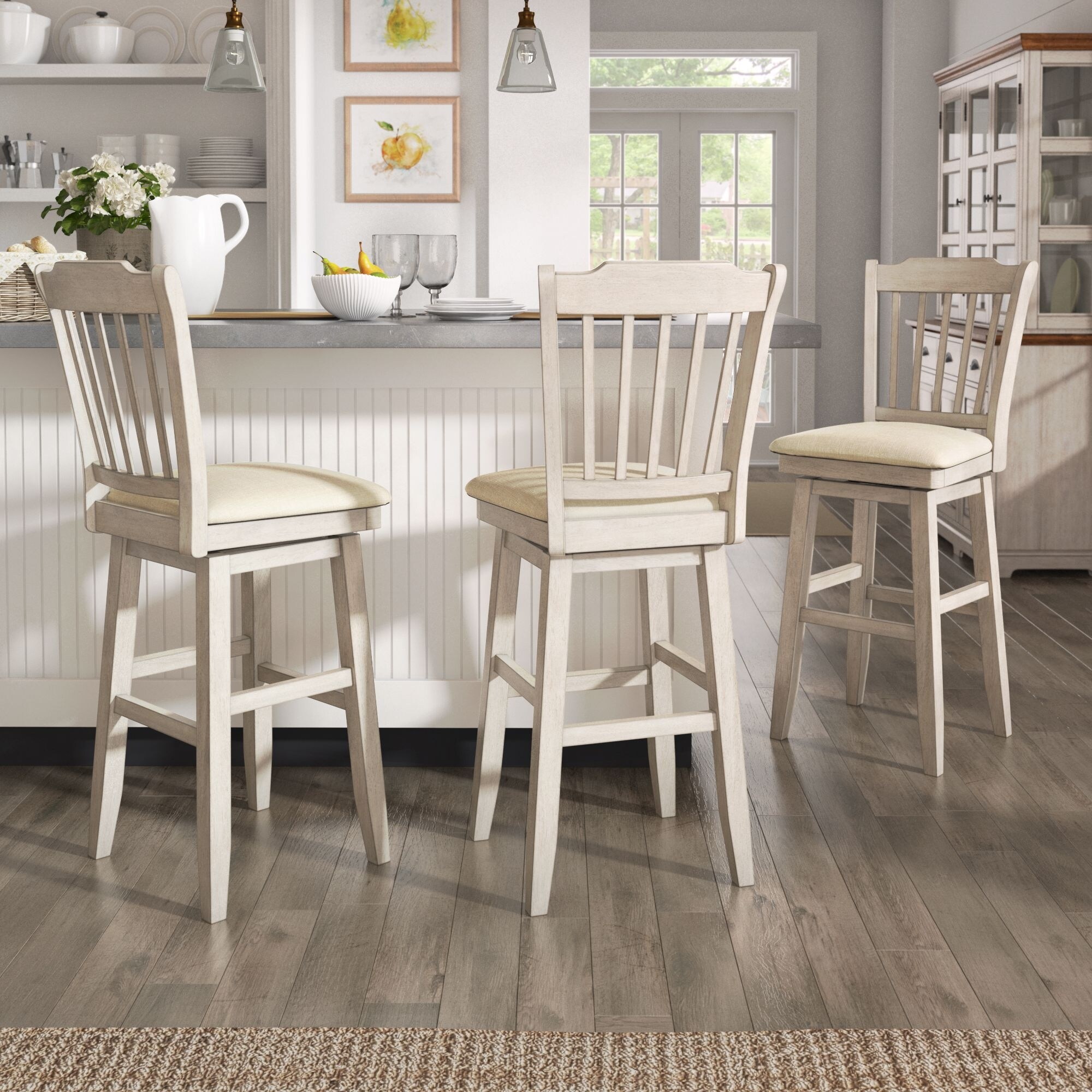Eleanor slat back shop wood swivel counter stool