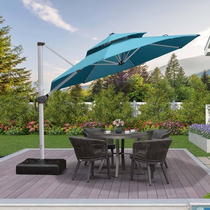 PURPLE LEAF 10 ft Double Top Round Windproof Offset Hanging Patio Umbrella - Turquoise Blue