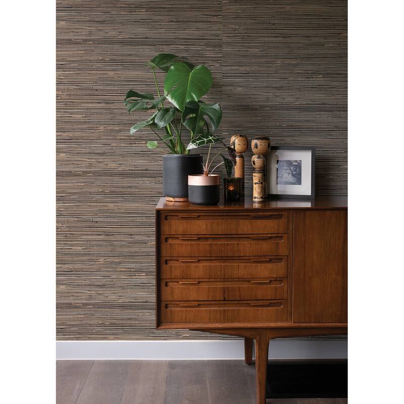 A-Street Prints Anhui Black Grasscloth Wallpaper