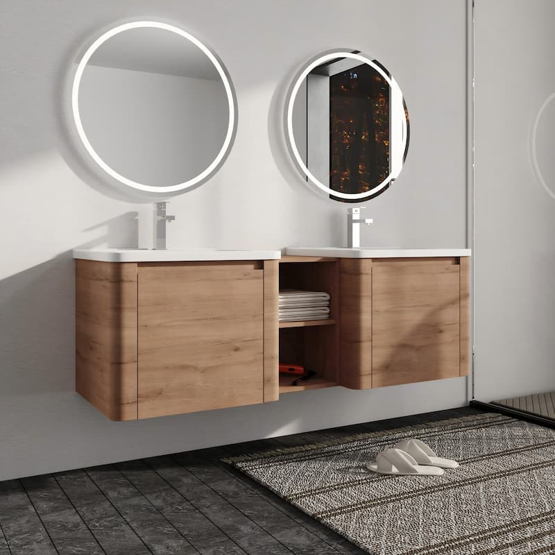 Malwee 24"/36"/48"/60" Floating Bathroom Vanity, Wall Mounted Bathroom Vanity with Ceramic Sink,Soft Close Door and Shelf