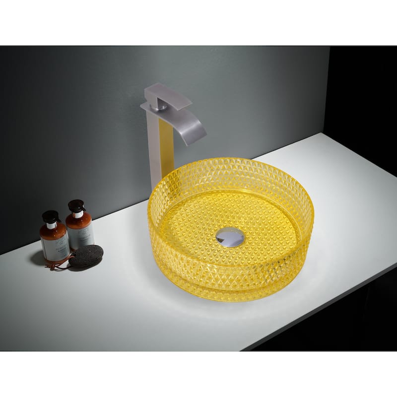 Scotch Round Basin Glass Crystal Bathroom Vessel Sink in Multiple Colors