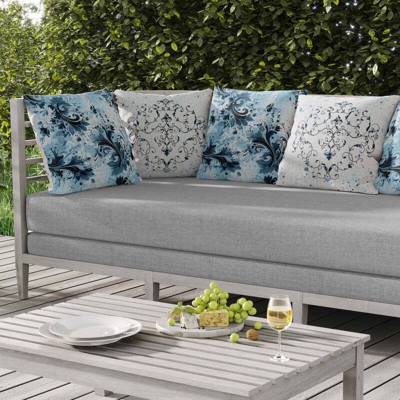 Motif Whirlwinds Indoor/Outdoor Reversible Throw Pillow Blue and Black