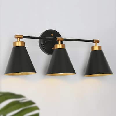 Modern Black Industrial 3-light Bathroom Vanity Lights Brass Dimmable Wall Sconces Kitchen Cabinet
