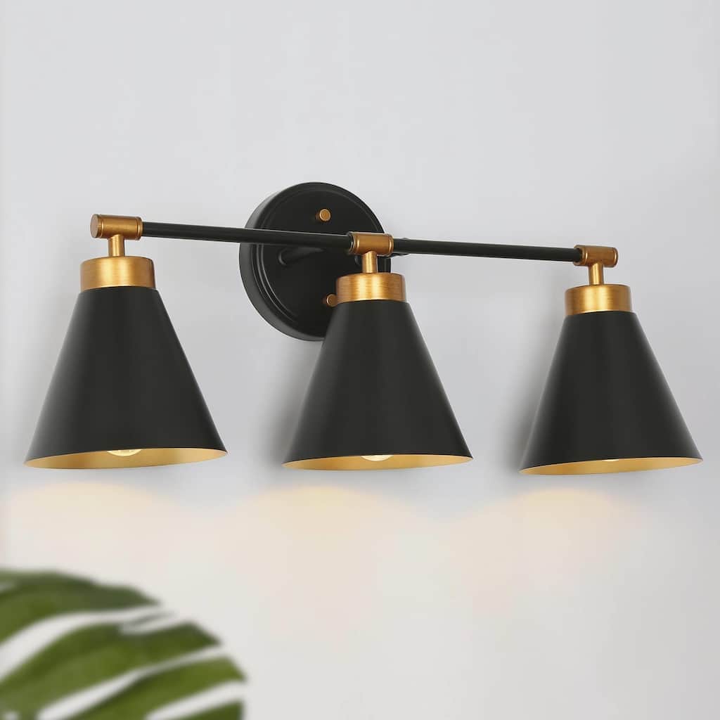 Modern Black Industrial 3-light Bathroom Vanity Lights Brass Dimmable Wall Sconces Kitchen Cabinet