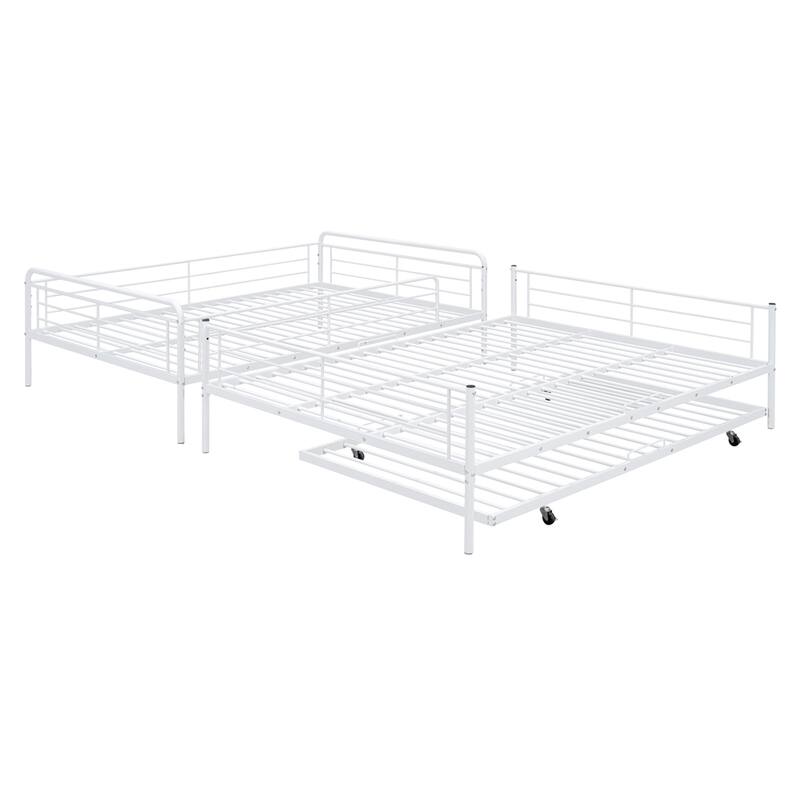 Modern Full XL Over Queen Metal Bunk Bed with Twin Size Trundle