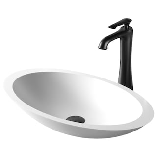 Karran Quattro  Matte White Acrylic 23 in. Oval Bathroom Vessel Sink with Faucet and drain in Matte Black