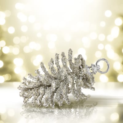 7" Iced Pinecone Ornament Set of 3