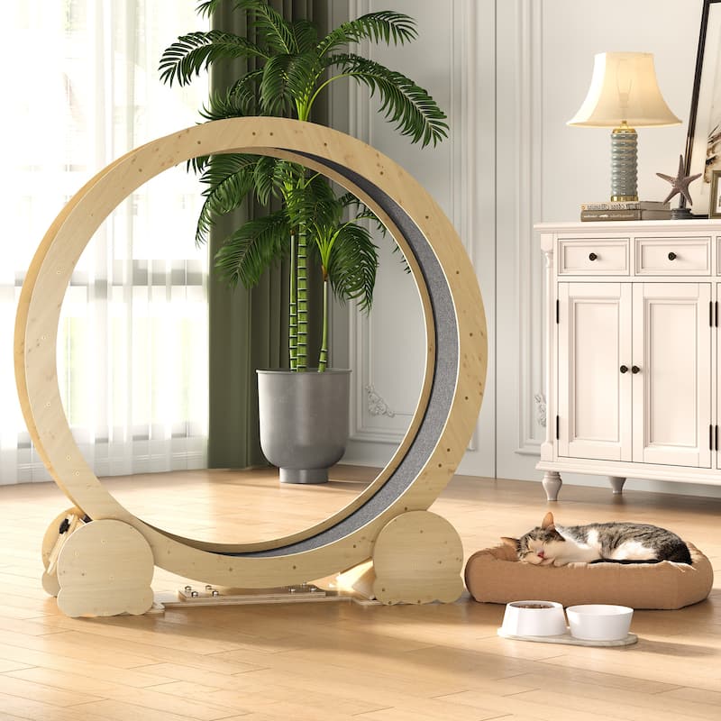 Cat Exercise Wheel - 46" Running Treadmill for Indoor Cats - Natural