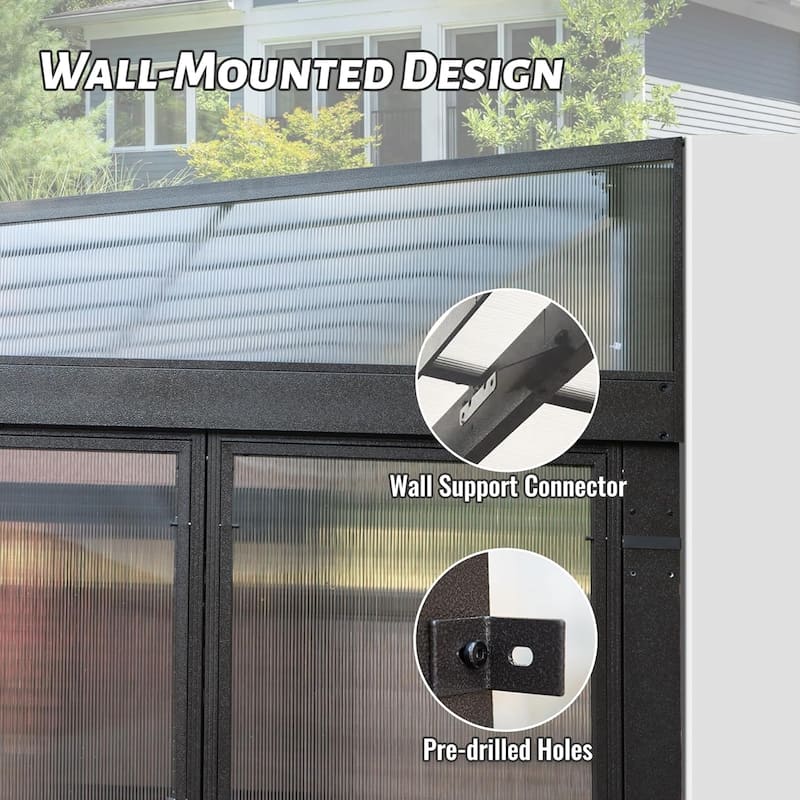 Outdoor Wall Mounted Solarium with Detachable Windows, Aluminum Lean to Gazebo Sun Room