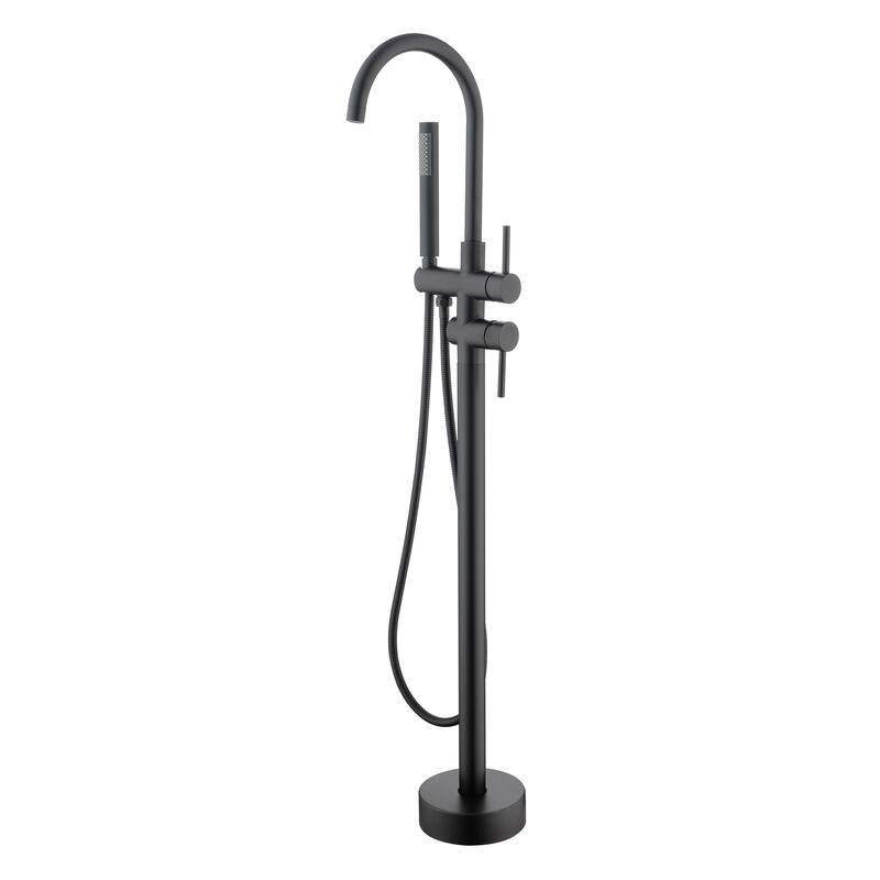 Floor Mounted Tub Faucet High Flow Freestanding Tub Filler Faucet with Handheld Shower Head and Swivel Spout - Matte Black