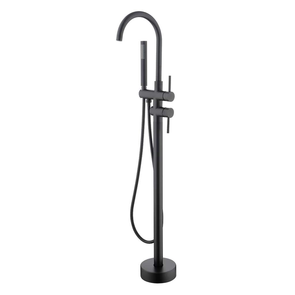 Floor Mounted Tub Faucet High Flow Freestanding Tub Filler Faucet with Handheld Shower Head and Swivel Spout