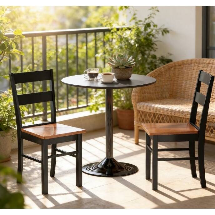 GDFStudio Outdoor Aurelia Rubberwood Dining Chairs with Open Back Set of 2 - Teak+ Black