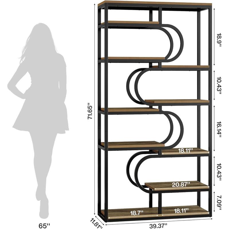 71" Tall Bookshelf 5-Tier Industrial Etagere Bookcase with Heavy-Duty Frame - 39.3" L x 11.81" W x 71.2" H