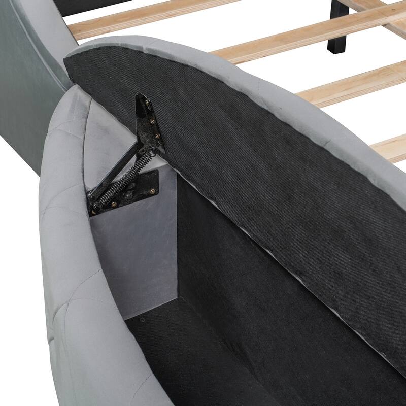 Queen Size Velvet Platform Bed with Wingback Headboard and Storage Drawer