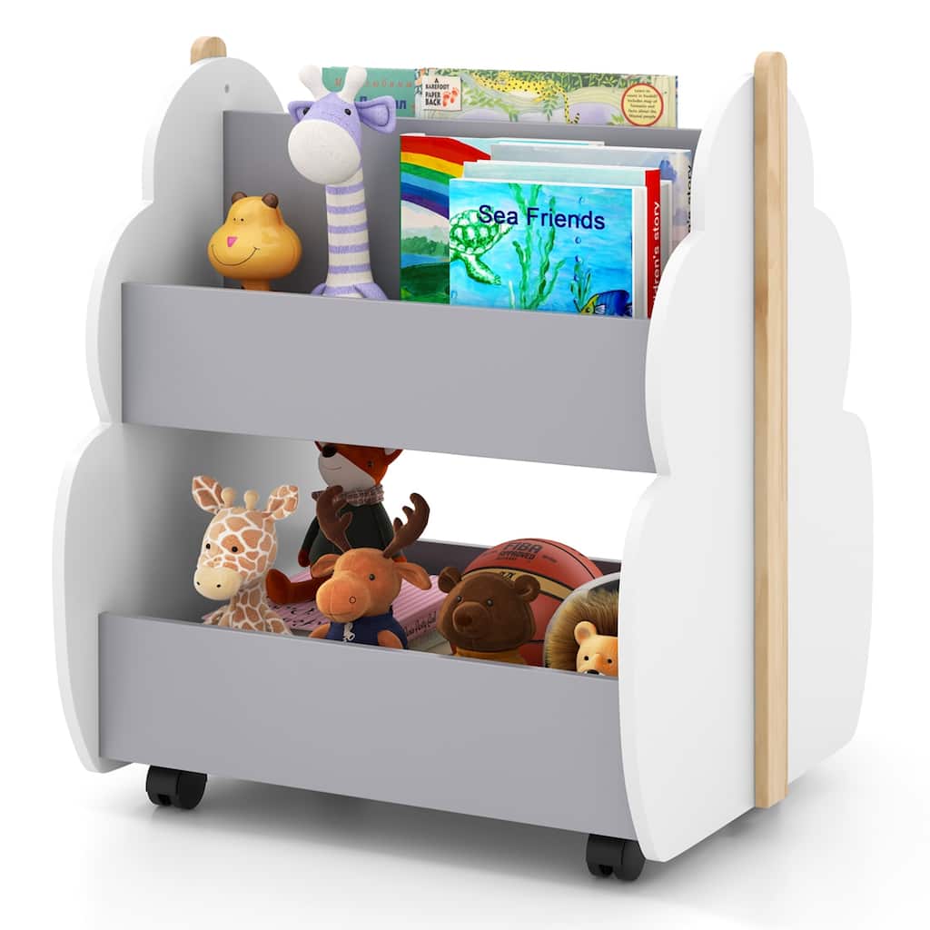 Costway Kids Wooden Bookshelf with Wheels 2-Tier Toy Storage Shelf - See Details