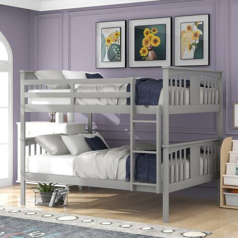 Full over Full Bunk Bed with Ladder Safey Rail, Convertible into 2 Beds, for Bedroom Guest Room Dorm with Headboard Footboard