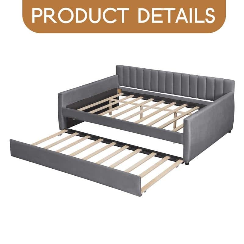 Full Size Upholstered daybed with Trundle and Wood Slat Support