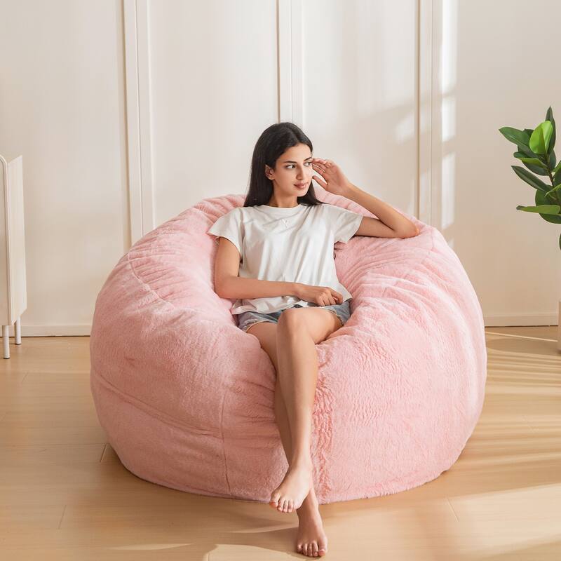 4/5ft Bean Bag Chair,Foam Filled Bean Bag Lounger with Removable Cover - Pink - Medium