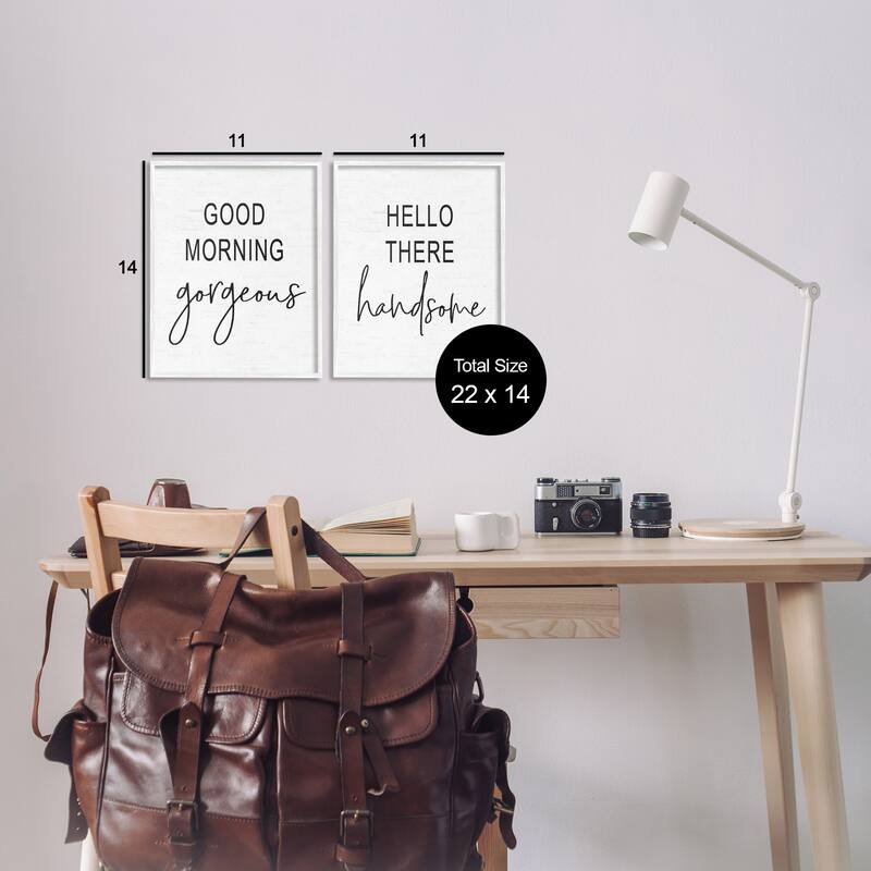 Stupell Good Morning Gorgeous Hello There Handsome Romantic Phrases 2pc Multi Piece Framed Wall Art Set - Black