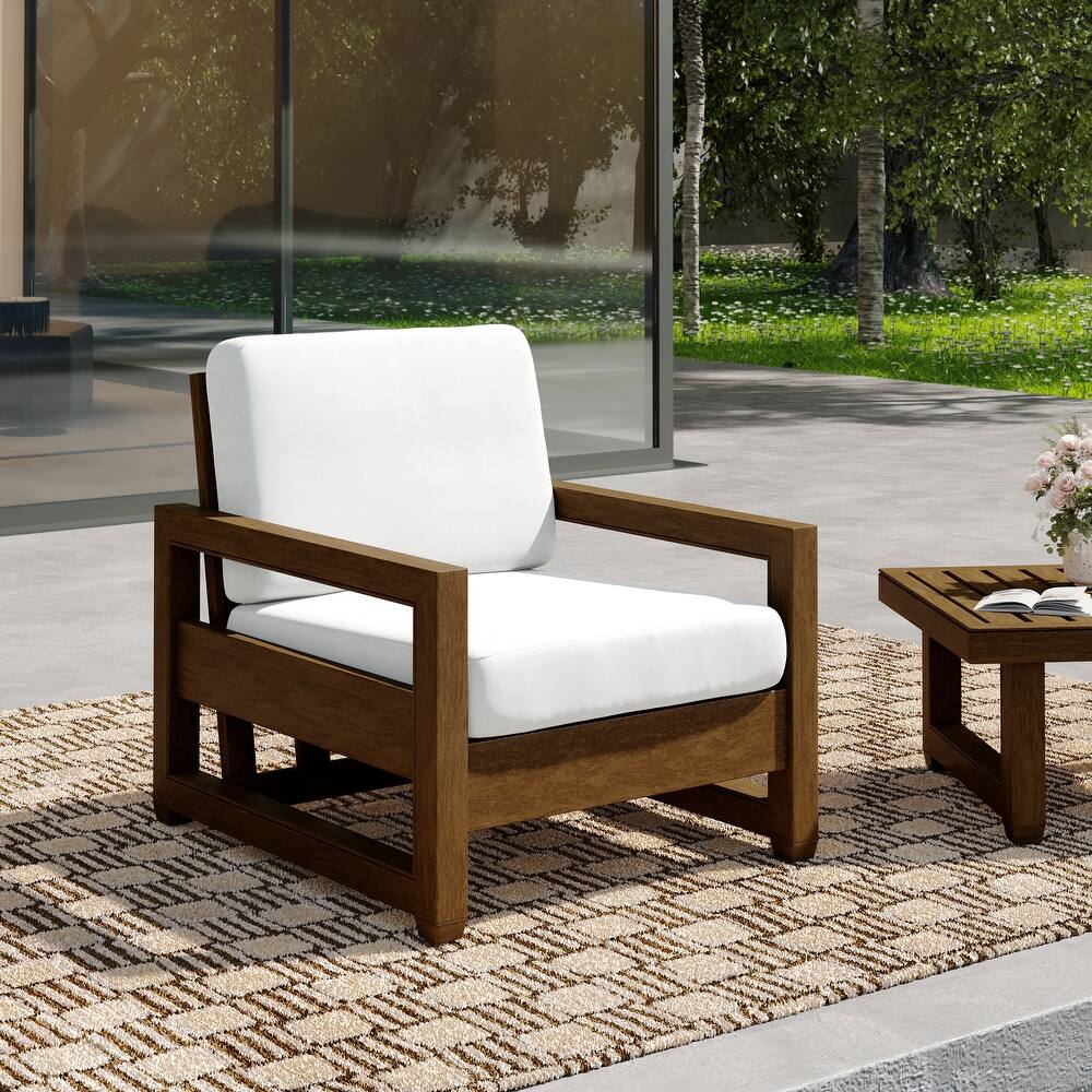 Patio Teak Wood Outdoor Arm Chair with Cushion