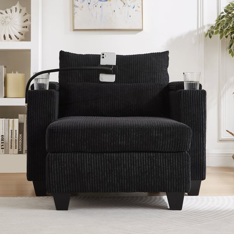 Sofa Chair Sofa Bed Corduroy Sleeper Sofa with USB Ports - Black