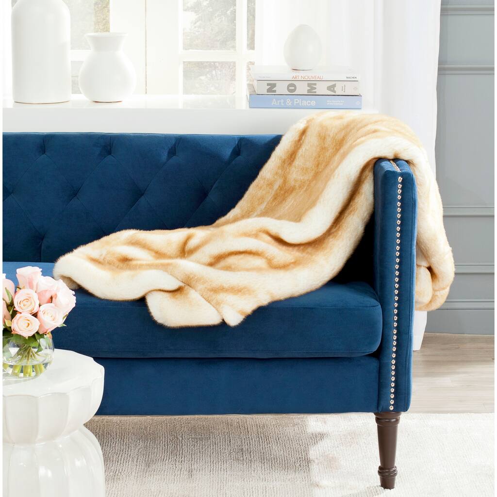 SAFAVIEH Elfa Faux Fox Fur Light Brown Throw (4' 2 x 5')