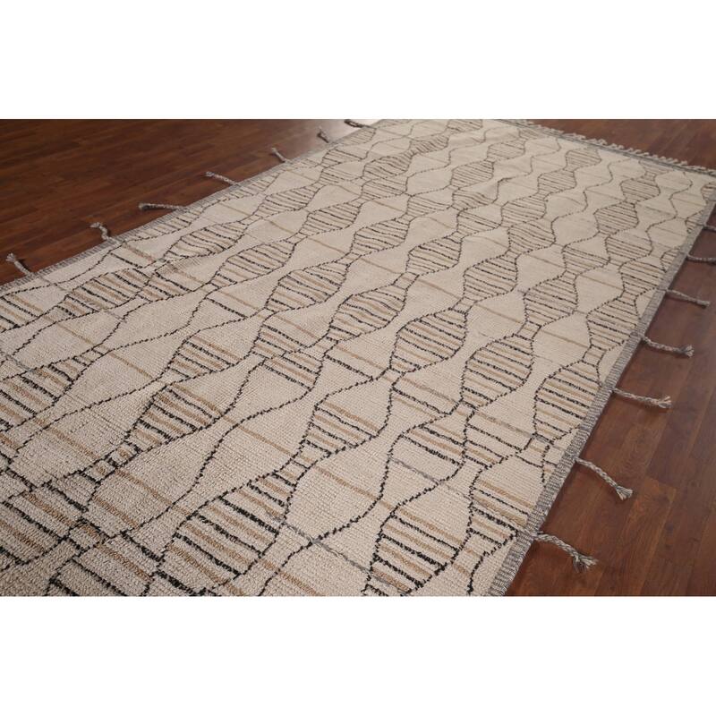 All-Over Moroccan Oriental Area Rug Handmade Beige Wool Carpet - 6'0"x 12'7"