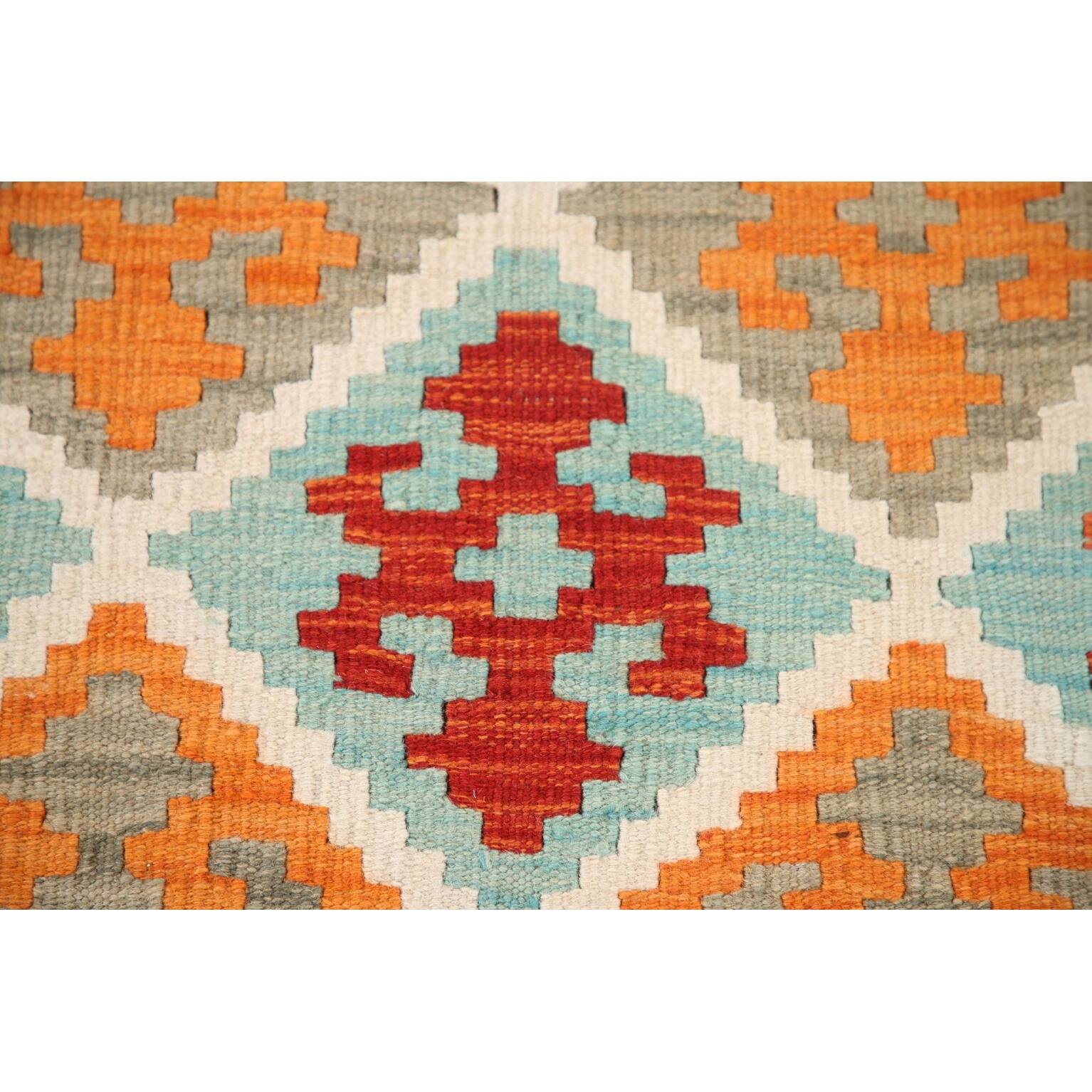 Geometric Kilim Rug HandWoven Geometric Wool Carpet 5'11"x8'2" Bed