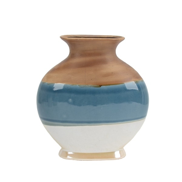 Decorative Ceramic Bellied Vase with Flared Opening and Bottom Rim, Multicolor