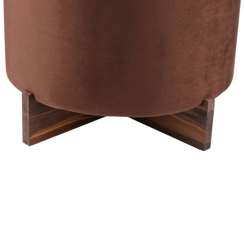 Velvet Ottoman with Wood Base Round Modern Casual Accent - 18" Brown