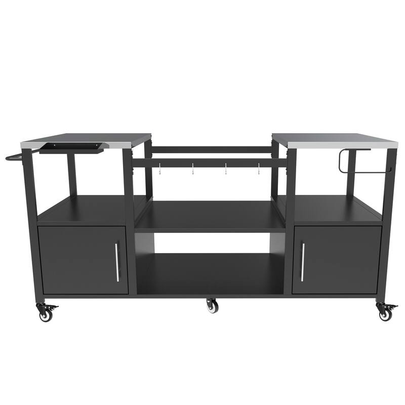 Outdoor BBQ Grill Cart with Storage Box for Kamado Style Grills - 67.1” x 27.7” x 30.5”