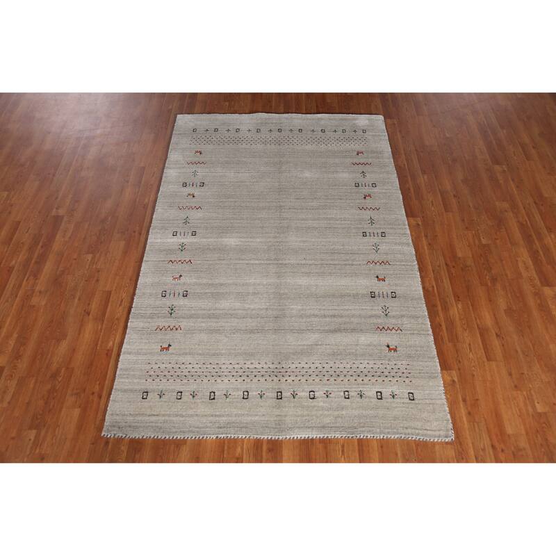 Gabbeh Indian Area Rug Hand-Knotted Grey Tribal Wool Carpet - 5'0" x 7'9"
