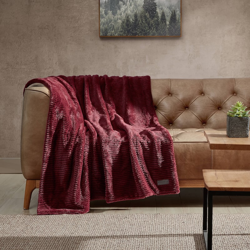Eddie Bauer Ribbed Super Soft Textured- Solid Plush Throw Blanket