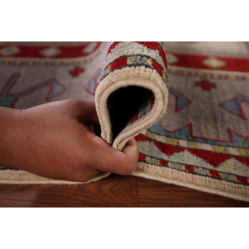 Geometric Kazak Rug Hand-Knotted Dining Room Wool Carpet - 6'0" x 8'2"