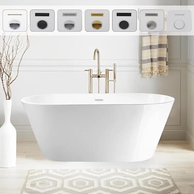 Vanity Art 59" Non-Slip Acrylic Freestanding Soaking Bathtub with Overflow & Pop-up Drain