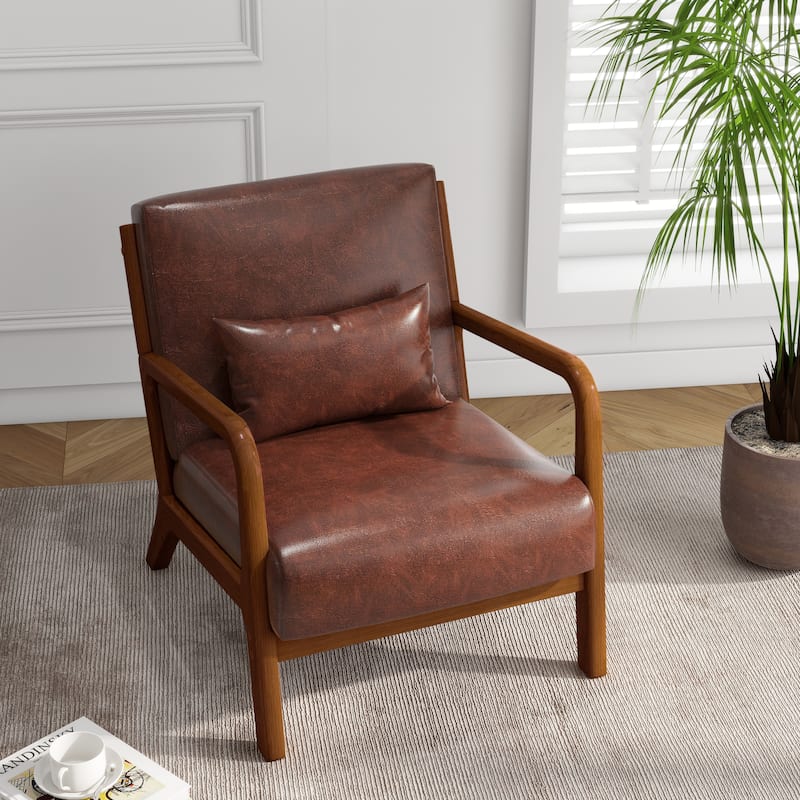 Mid Century Solid Wood Upholstered Accent Chair