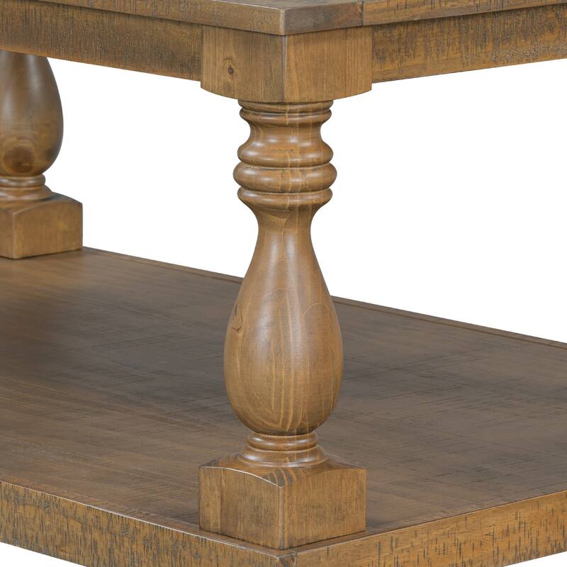 2-Tier Storage Coffee Tables with Vase Column Legs,Antique Wood Coffee Table Farmhouse 45" Rectangular Center Table