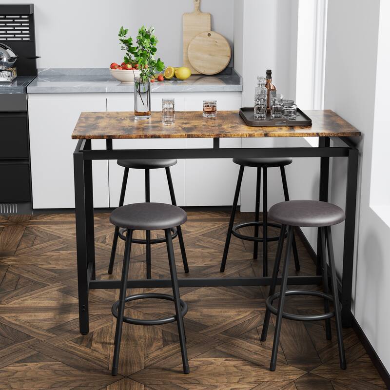 Modern 5-Piece Dining Set with Rectangular MDF Table & 4 Round Metal Footrest Bar Stools