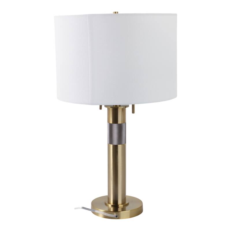 Metal Fabric Table Lamp Drum Shade Modern Glam Living Room - 27" Gold - 15" x 15" x 25"