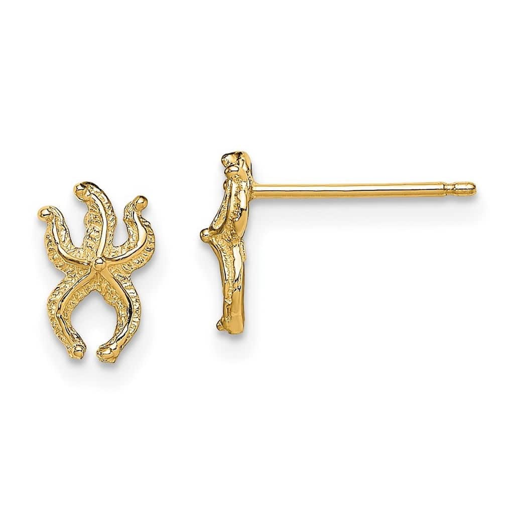 Curata 14k Yellow Gold Mini Nautical Starfish Post Earrings 8.6x5.8mm