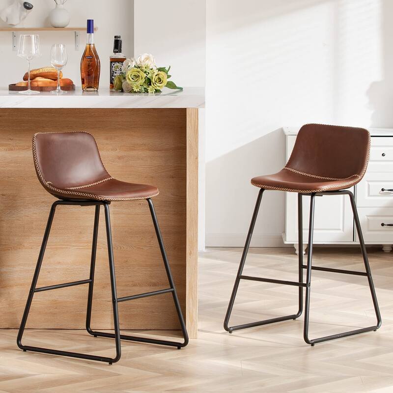 Counter Height Bar Stools Set of 2, Counter Stools with Backs, Modern Bar Stools for Kitchen Island, Bar Stools 26" Seat Height