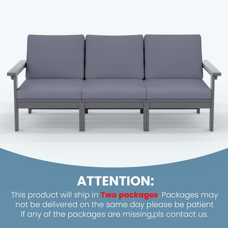 Outdoor Patio HDPE 3-Seat Sofa, 3 Removable Cushions Included