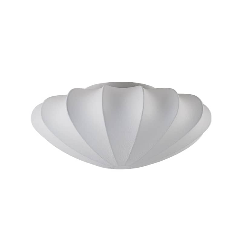 Modern Mid-century White Silk Shade Semi Flush Ceiling Light