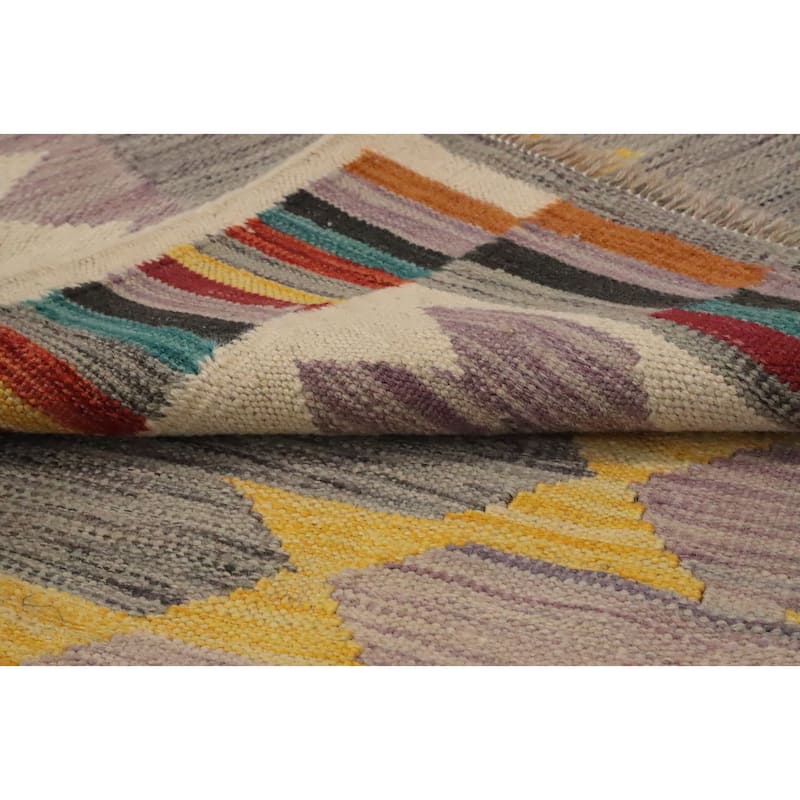Hand Woven Oriental 100% Wool Carpet Southwestern Tribal Greys & Charcoal Kilim Area Rug - 7' 10'' X 4' 10''
