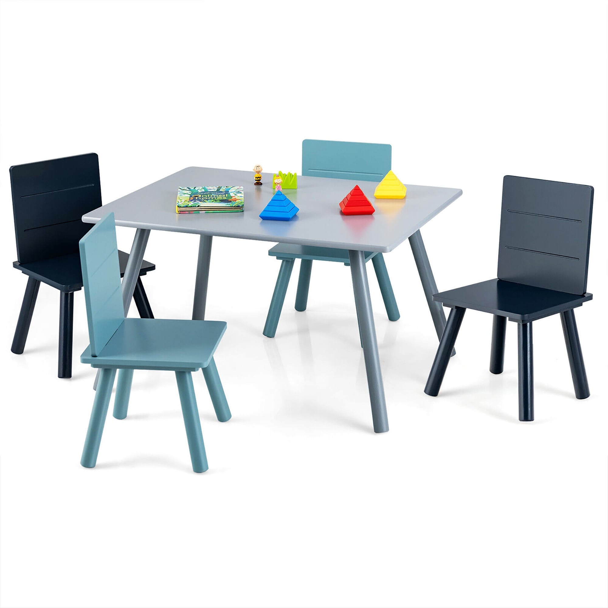 Gymax 1-Piece Wooden Top Grey Kids Table and Chair Set Activity