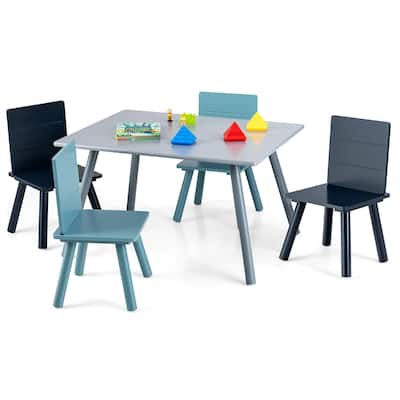 Gymax 5 Piece Kids Wooden Activity Table and 4 Chairs Play Set Gift w/