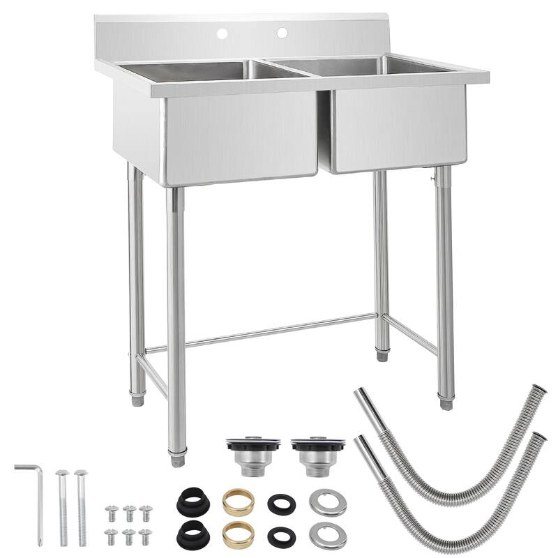 41x23x45in Free Standing Dual Bowl Kitchen Utility Sink - Silver