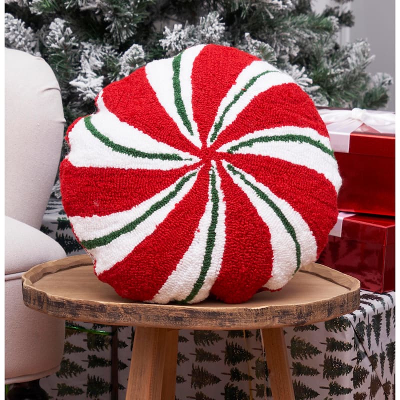 Christmas Peppermint Shaped Hooked Pillow