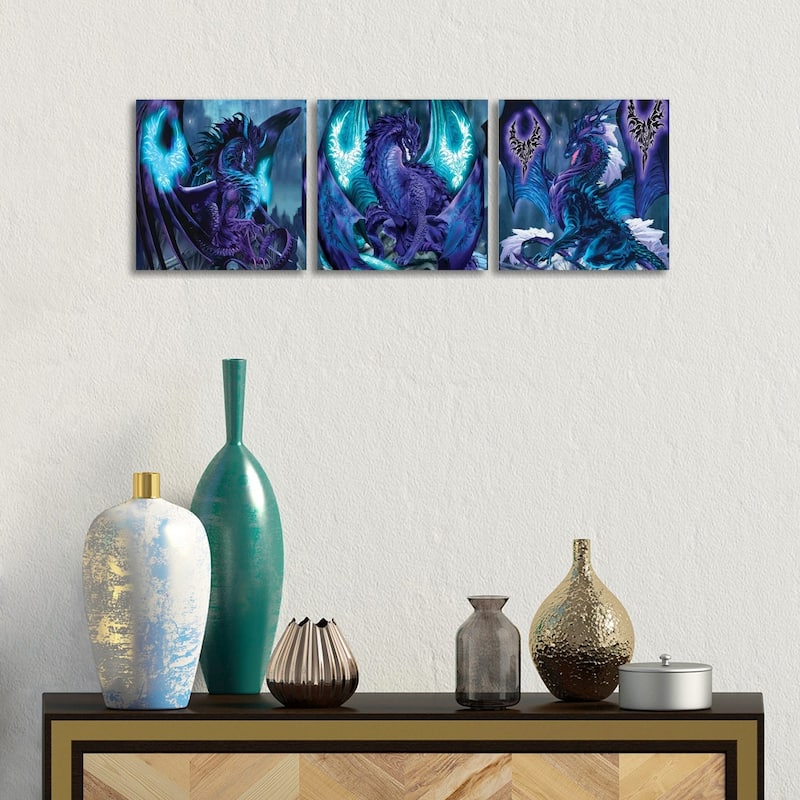 iCanvas "Dragons Of Fate" by Ruth Thompson 3-Piece Canvas Wall Art Set - 12x36x1.5