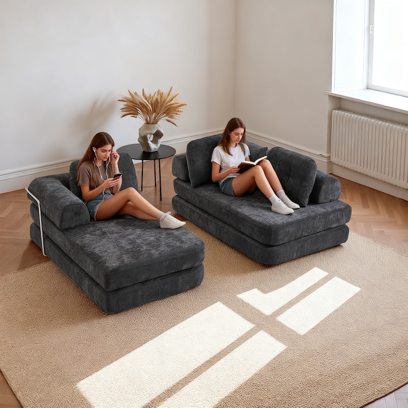 Chenille Memory Foam Sleeper Couch Freely Assembled Sectional Sofa with Chaise and Movable Armrests for Freely Assembled